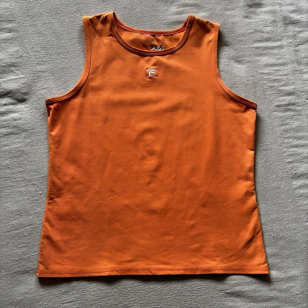 Vintage Fila Made in USA Center Logo Tank Top XL Burnt Orange Y2K